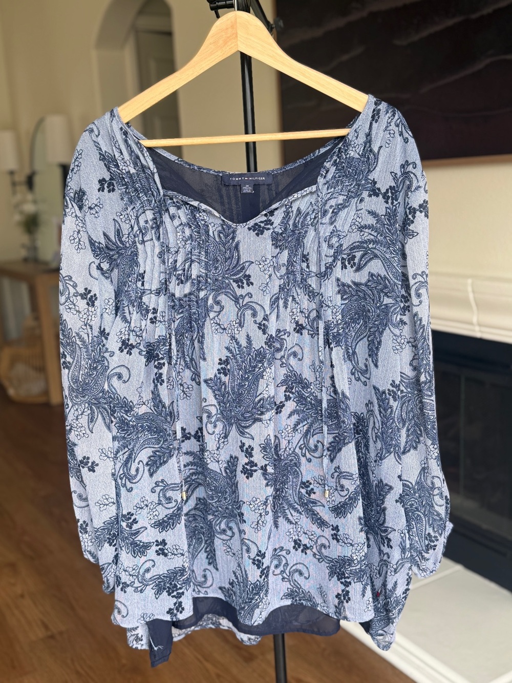 Tommy Hilfiger Blue Paisley Floral Sheer Blouse Top SZ 2X